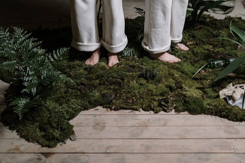 Two People Standing on Moss