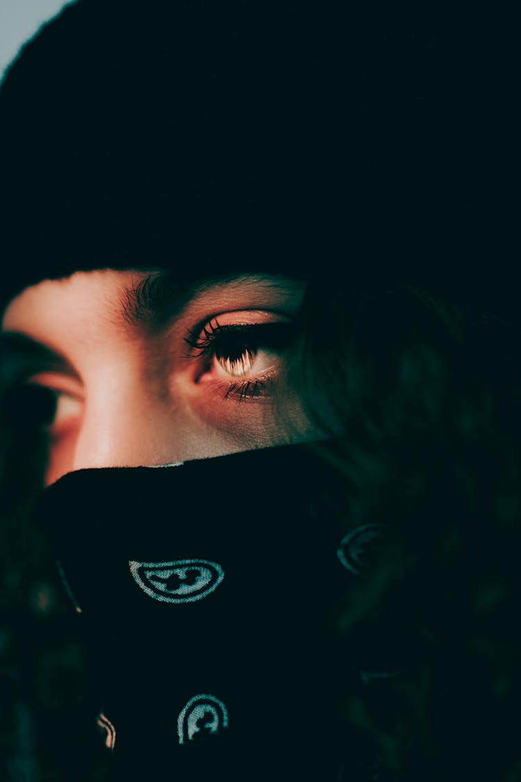 Woman In Black Protective Mask