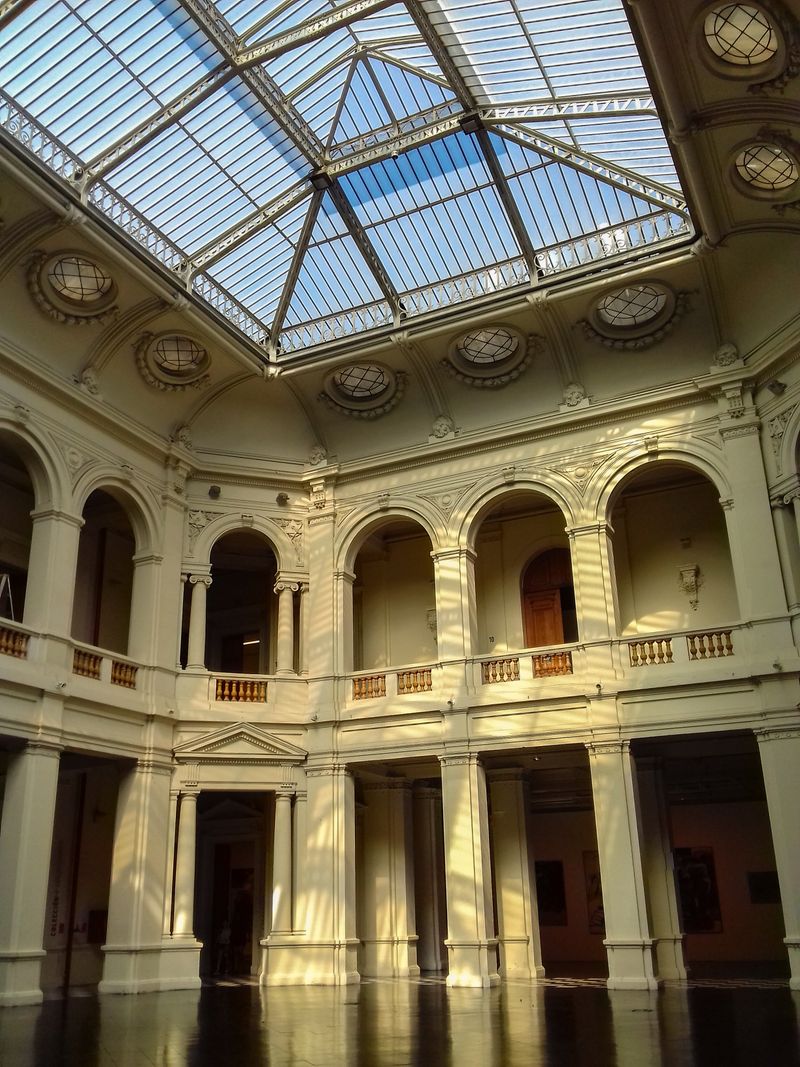 Glass-domed atrium of the National Museum of Fine Arts in Santiago