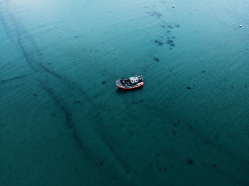 Aerial View of a Boat on the Sea