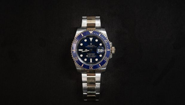Blue and Silver Round Analog Watch