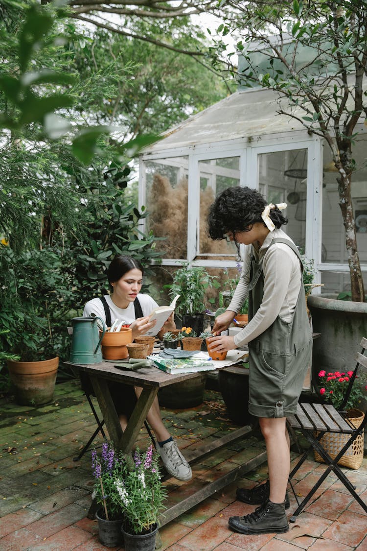 Female Gardeners Planting Seedling In Peat Pots