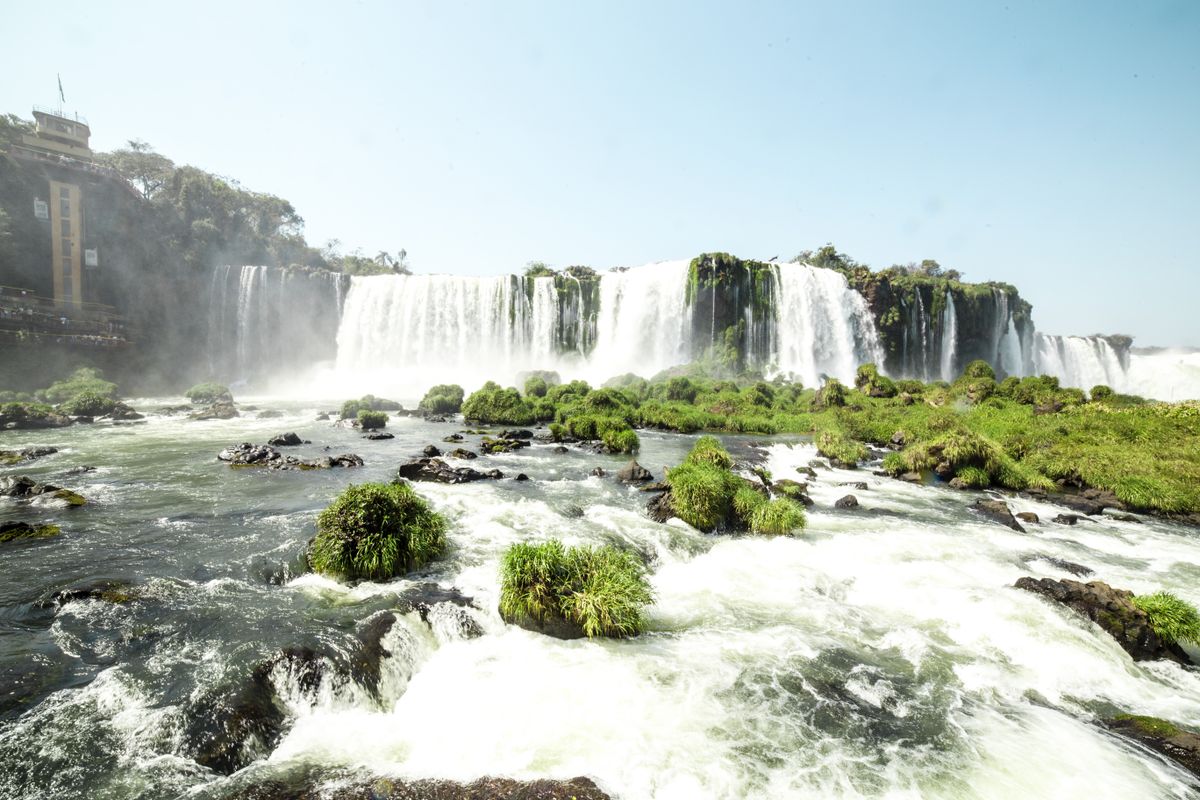 Iguazú Falls — 275 individual cascades whose combined roar is audible 25 kilometers away.