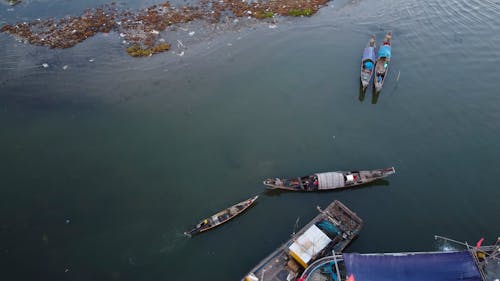 Immagine gratuita di barche da pesca, fiume, fotografia aerea