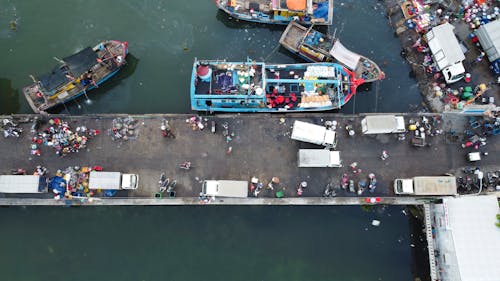 Free Drone Shot of a Harbor Stock Photo