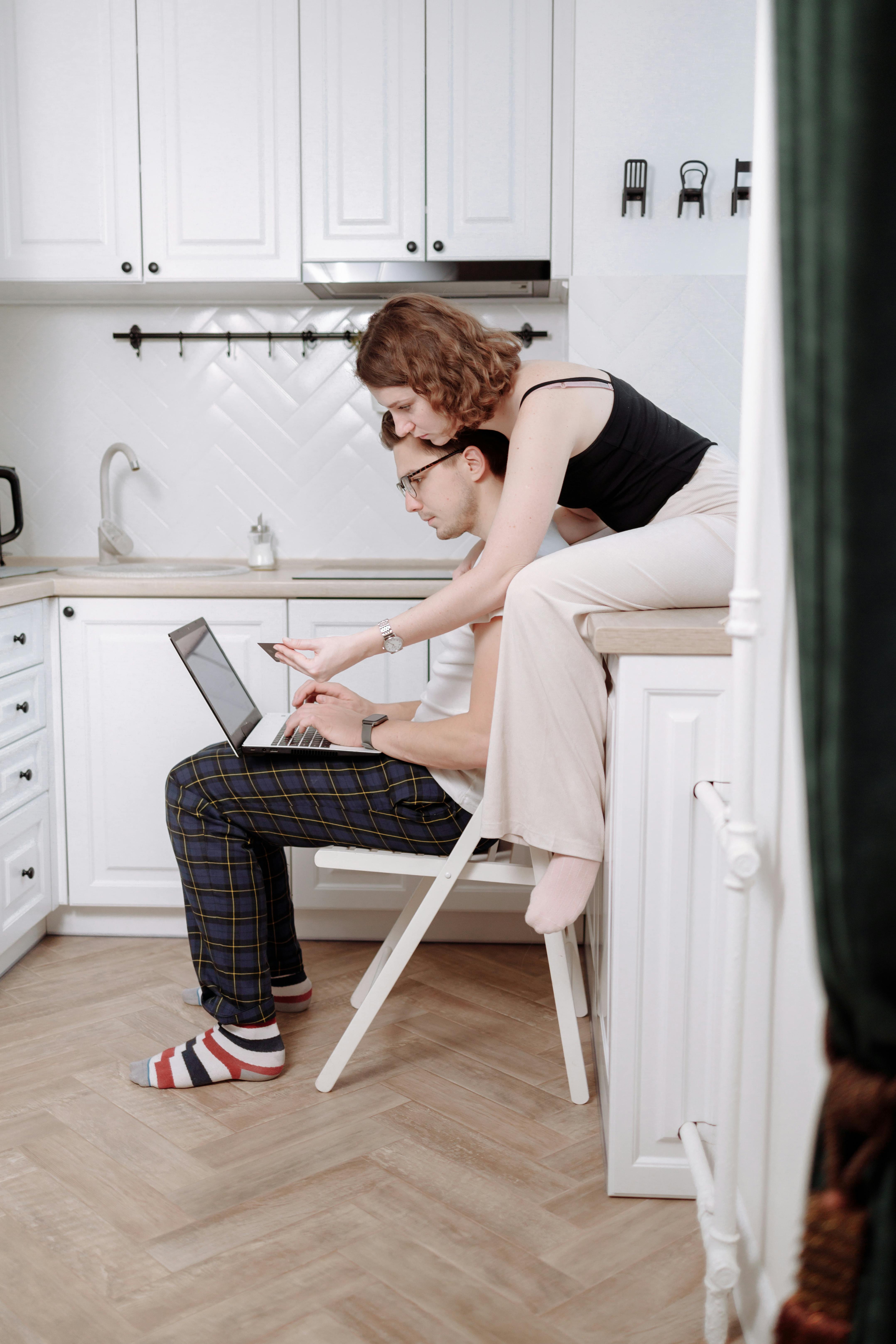 couple relaxation laptop internet