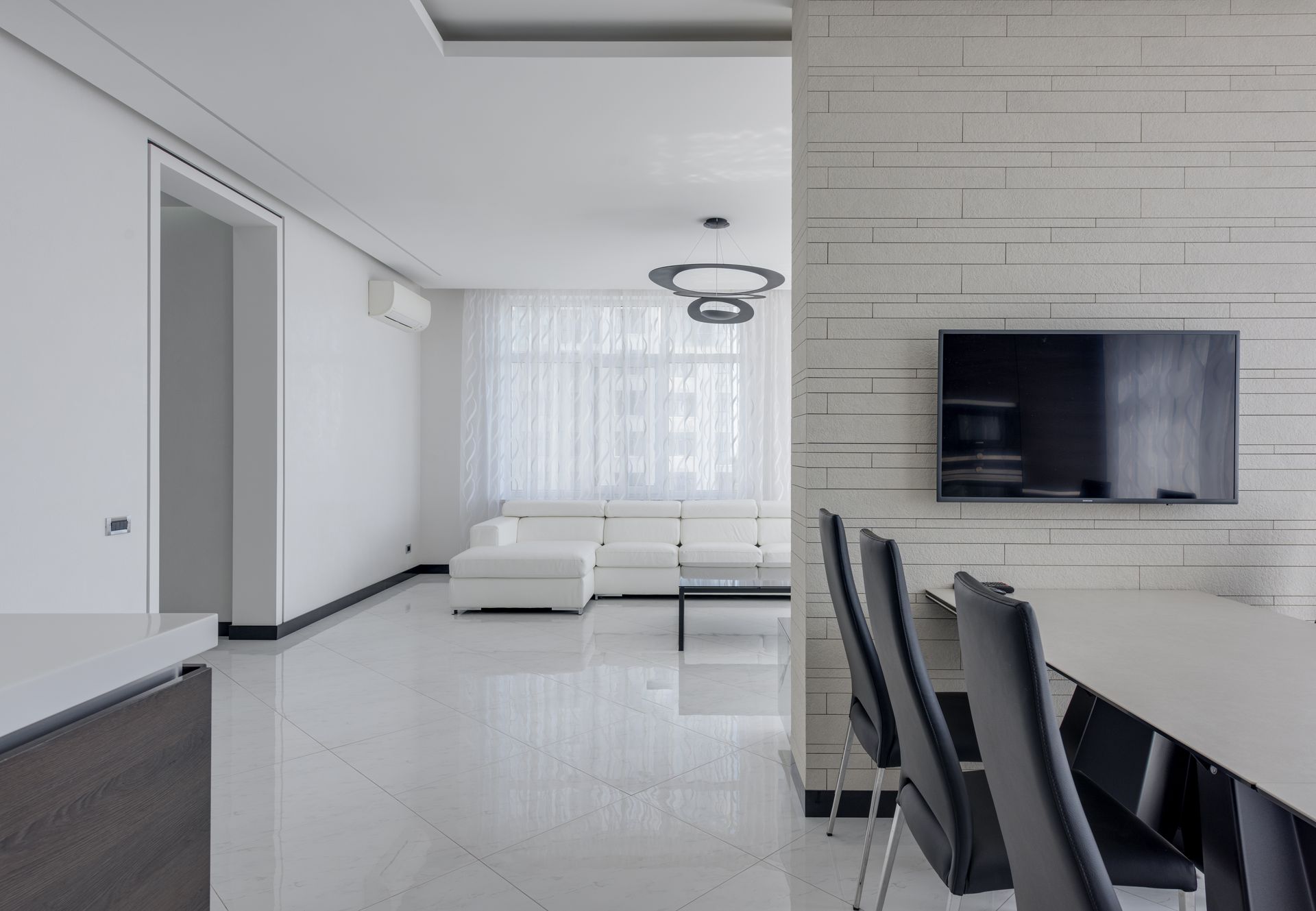 Interior of light apartment with furniture