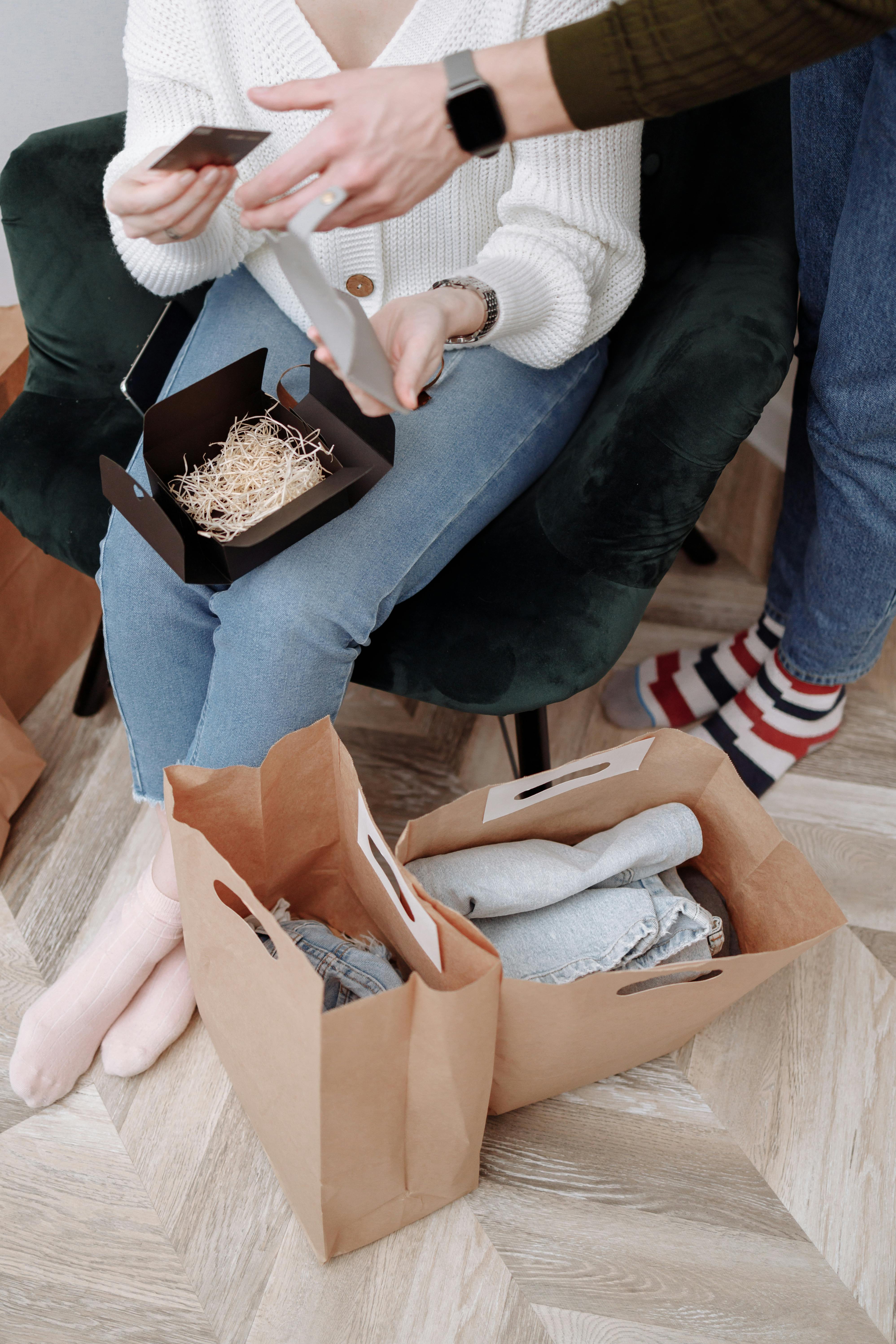 clothes in paper bags