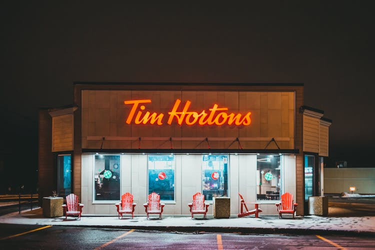 Contemporary Restaurant Building Facade With Title In Night Town