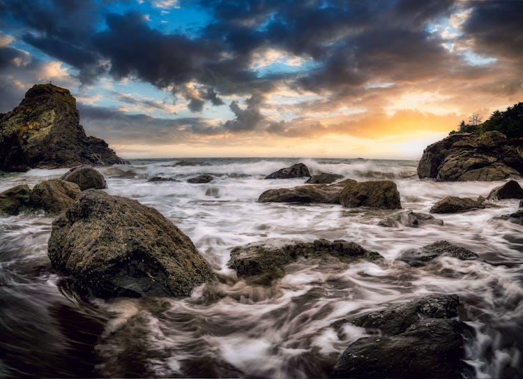 Strong Current Of Water Flowing On The Sea