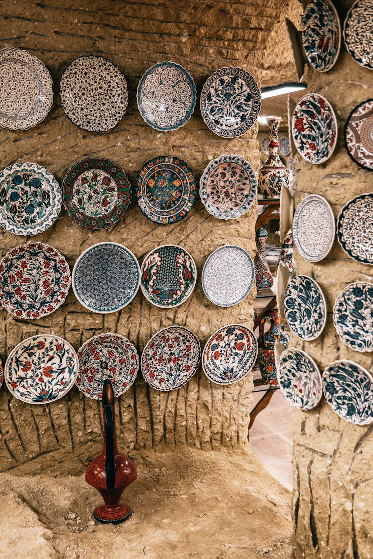 Traditional Moroccan Plates Hanging On Wall