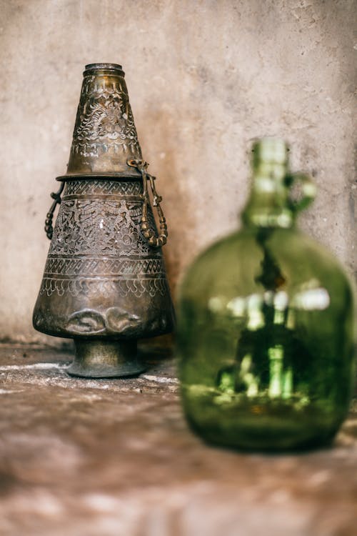 Groene Glazen Fles Met Zilveren Deksel