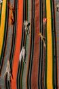 Colorful rug hanging on wall