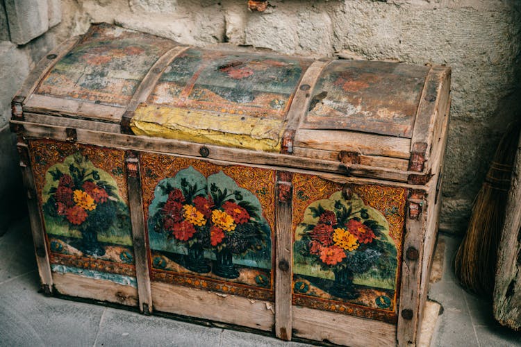 Ornamental Old Chest On Ground