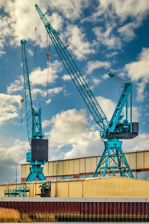 Free Photograph of Blue Cranes Under a Cloudy Sky Stock Photo
