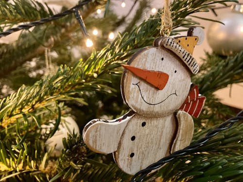 Close-Up Photograph of a Snowman Ornament