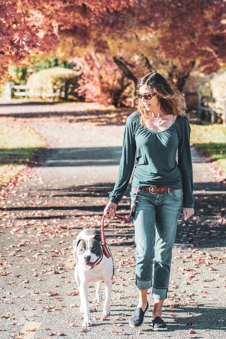 Woman Walking With Her Dog