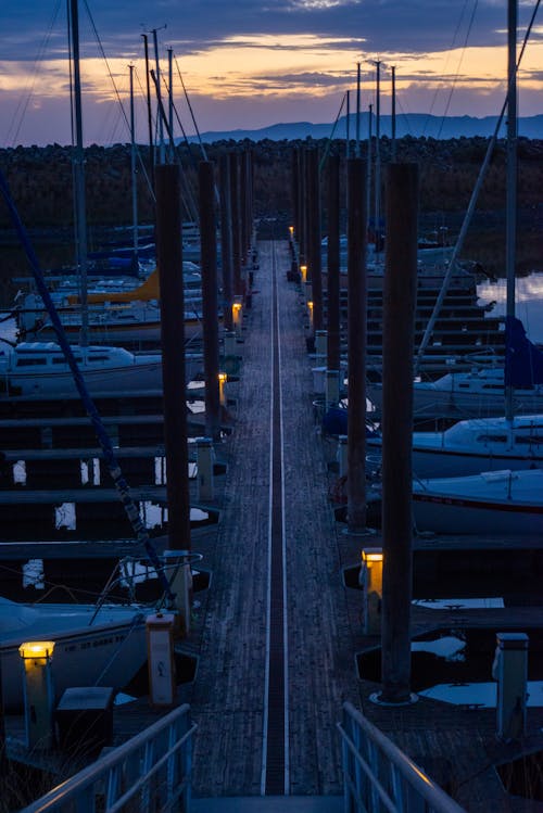 傍晚天空, 木码头, 海港 的 免费素材图片