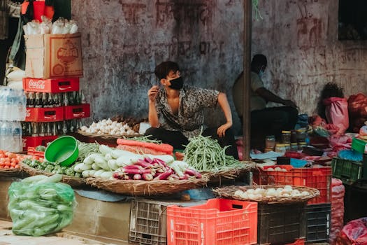 Local market in Butwal, Nepal, showcasing fresh produce and vibrant street life.