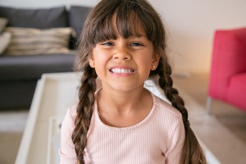 Adorable Girl With Braided Hair Smiling 
