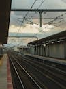 Railroad station with platform in city