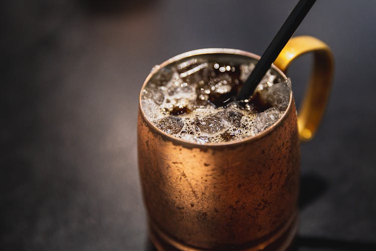 Coffee With Crystal Ice In Shiny Cup