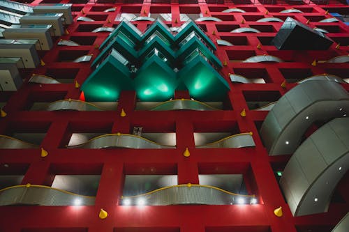 From below of geometric shapes of contemporary building of business and trade center in Osaka