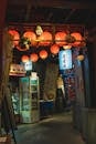 Asian street with lanterns and masks