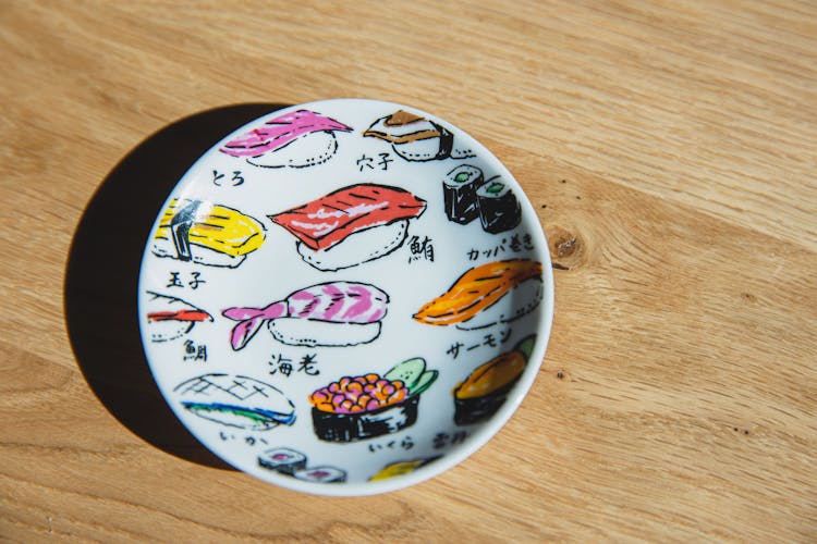 Ceramic Plate With Drawings Of Sushi