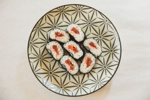 Delicious sushi served on plate