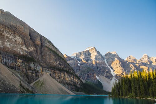 Calm lake surrounded by mountains