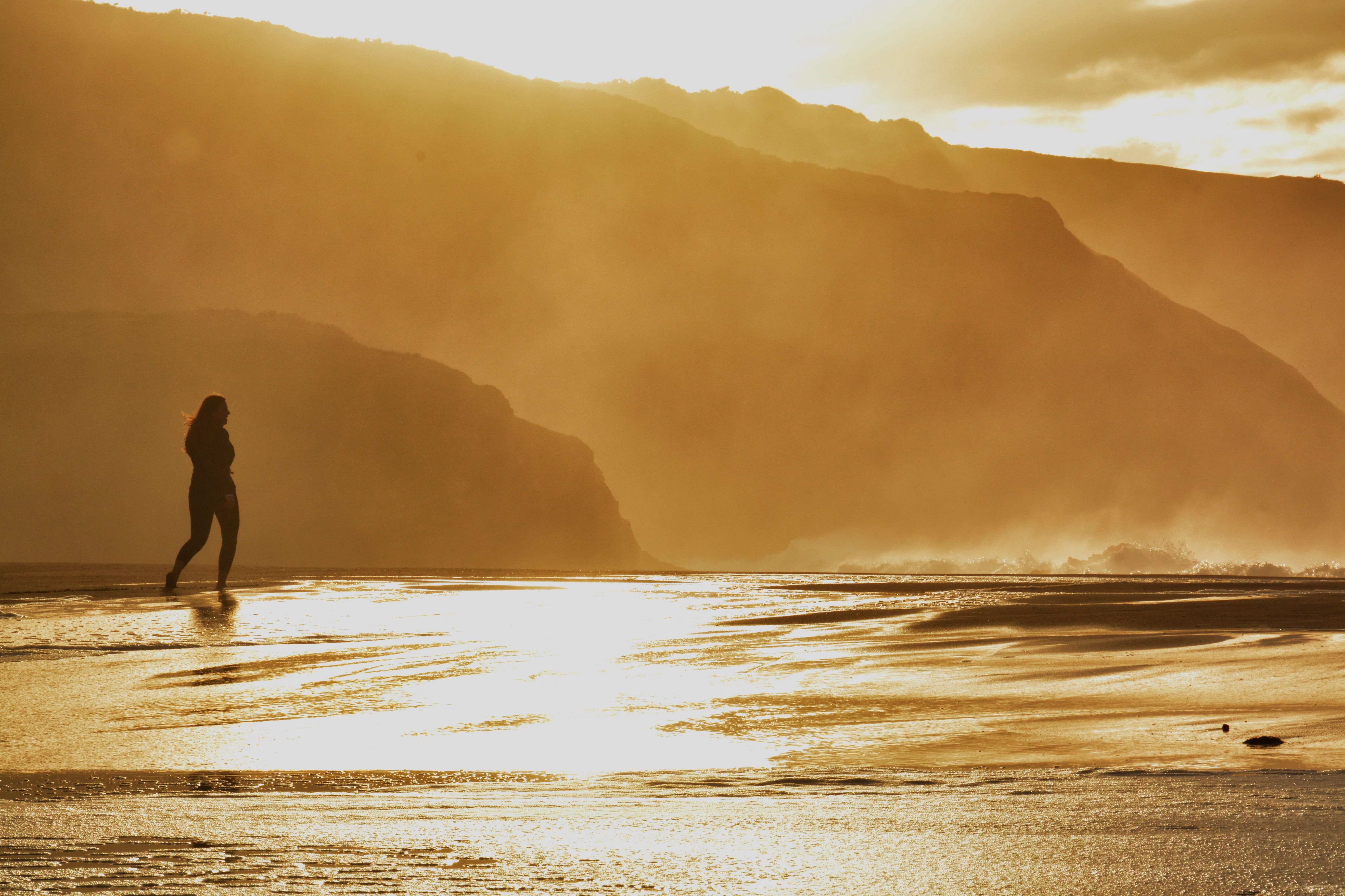 Silhouette of a Woman Walking on the Beach · Free Stock Photo