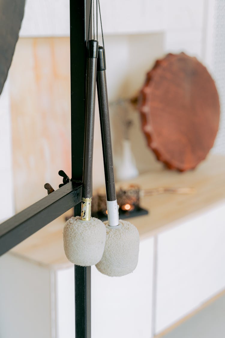 Hanging Mallets And A Gong In The Background