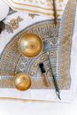 Overhead Shot of Tibetan Singing Bowls and Mallets