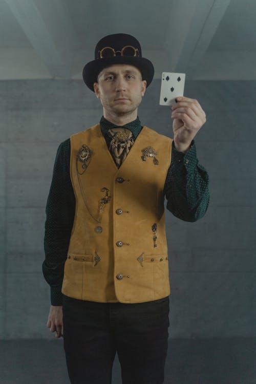 A Man Holding a Card 