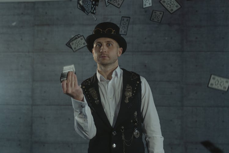 Magician Throwing Cards