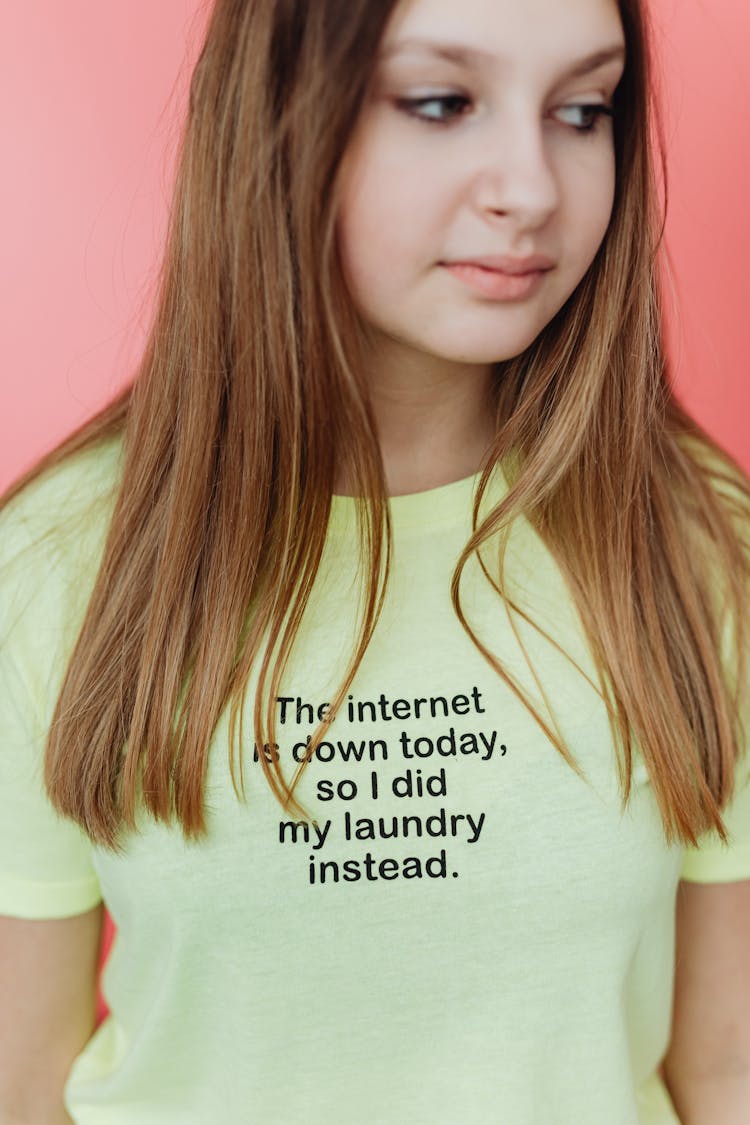 Girl In Tshirt With Humorous Text Print