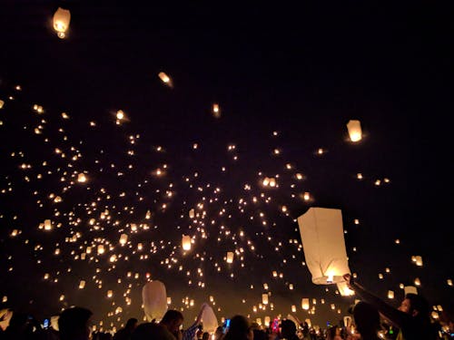 Sky Lantern On Mid Air