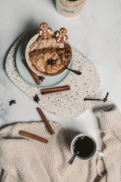Free Oatmeal and Gingerbread With a Cup of Coffee Stock Photo