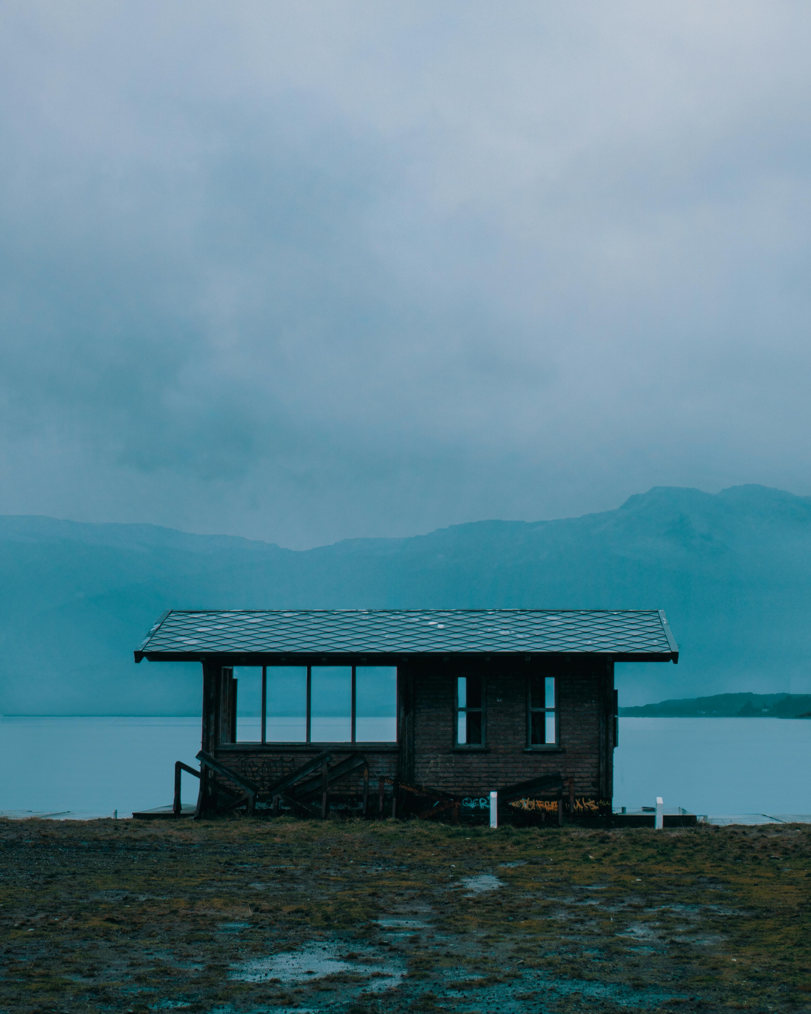 deserted house with lake