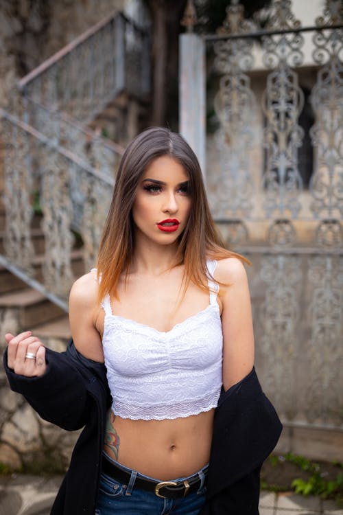 Woman in White Crop Top