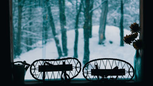 Sedia In Legno Nera Su Terreno Innevato