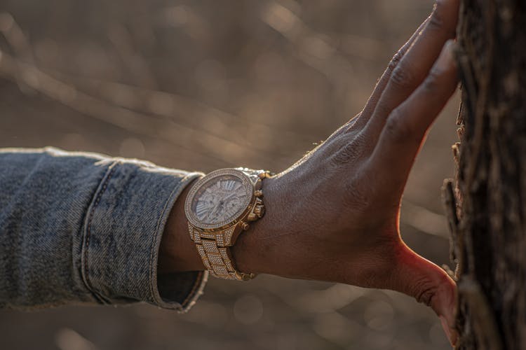 A Person Wearing Michael Kors Chronograph Watch