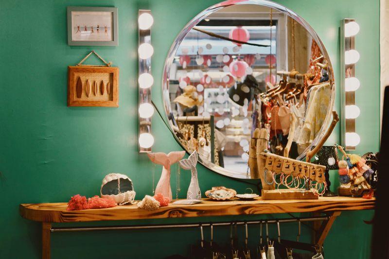 Charming vintage dressing room with round mirror