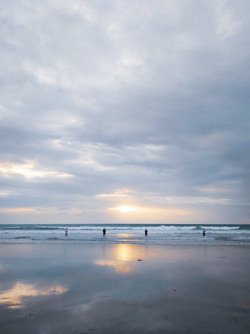 People Wading in a Sea 