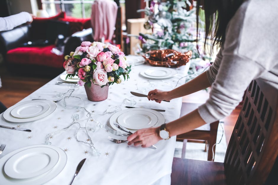 Woman Preparing Christmas Table