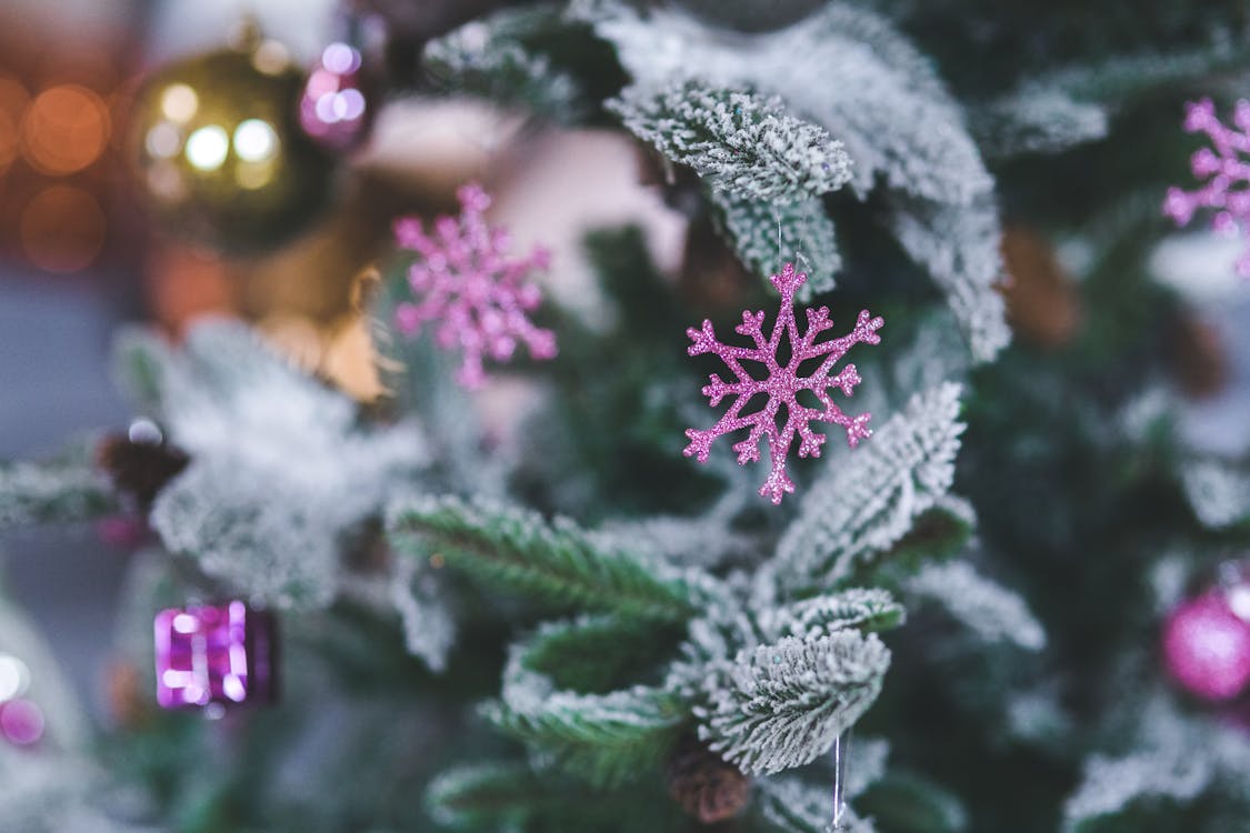 Free Pink Snowflake. Christmas Tree Decoration Stock Photo