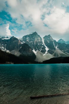 Stunning view of Moraine Lake with the Rocky Mountains in Alberta, Canada.