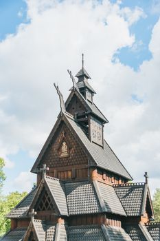 Old wooden church under bright sunlight