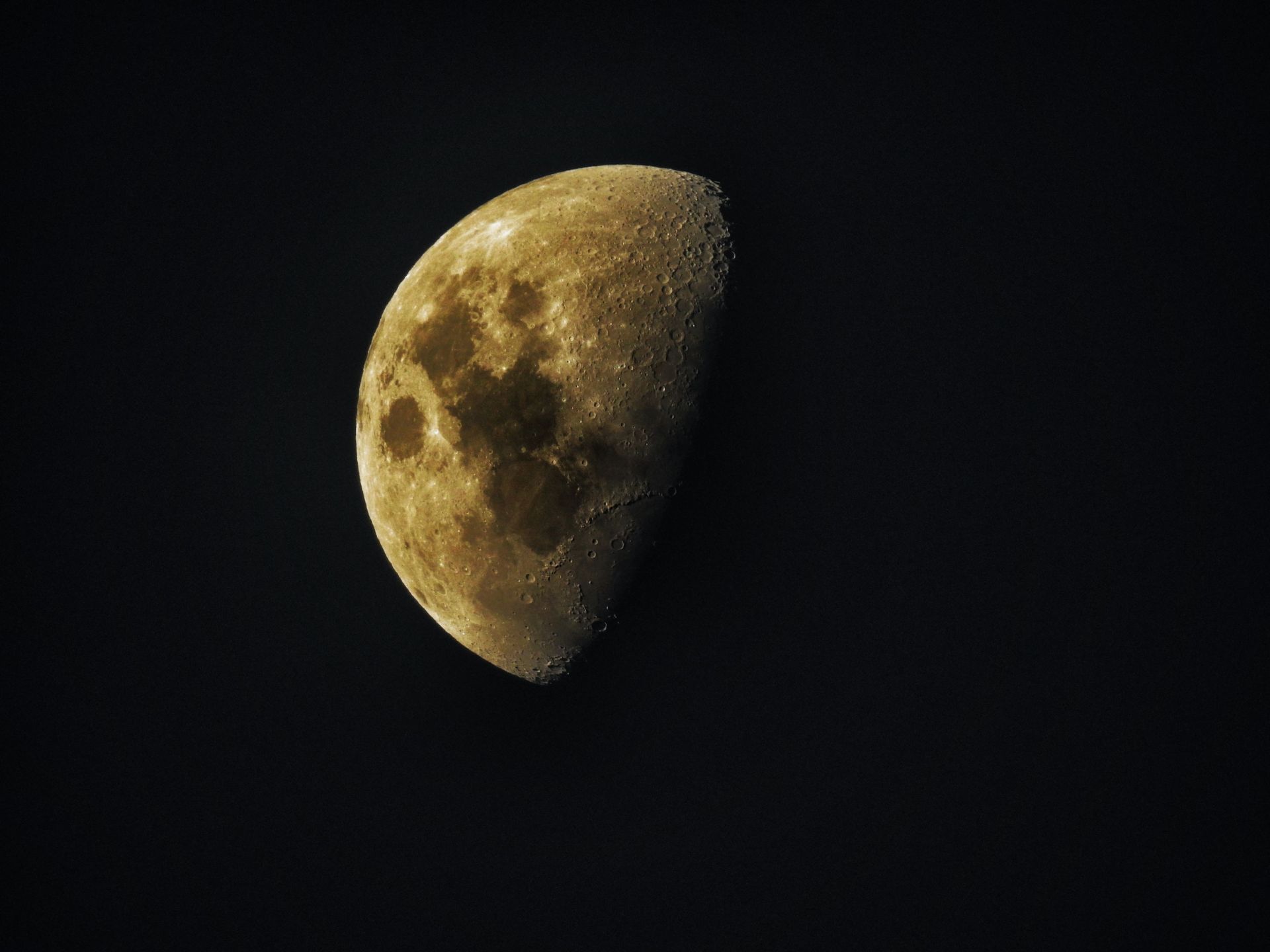 Close-up of the illuminated quarter moon in a dark night sky.